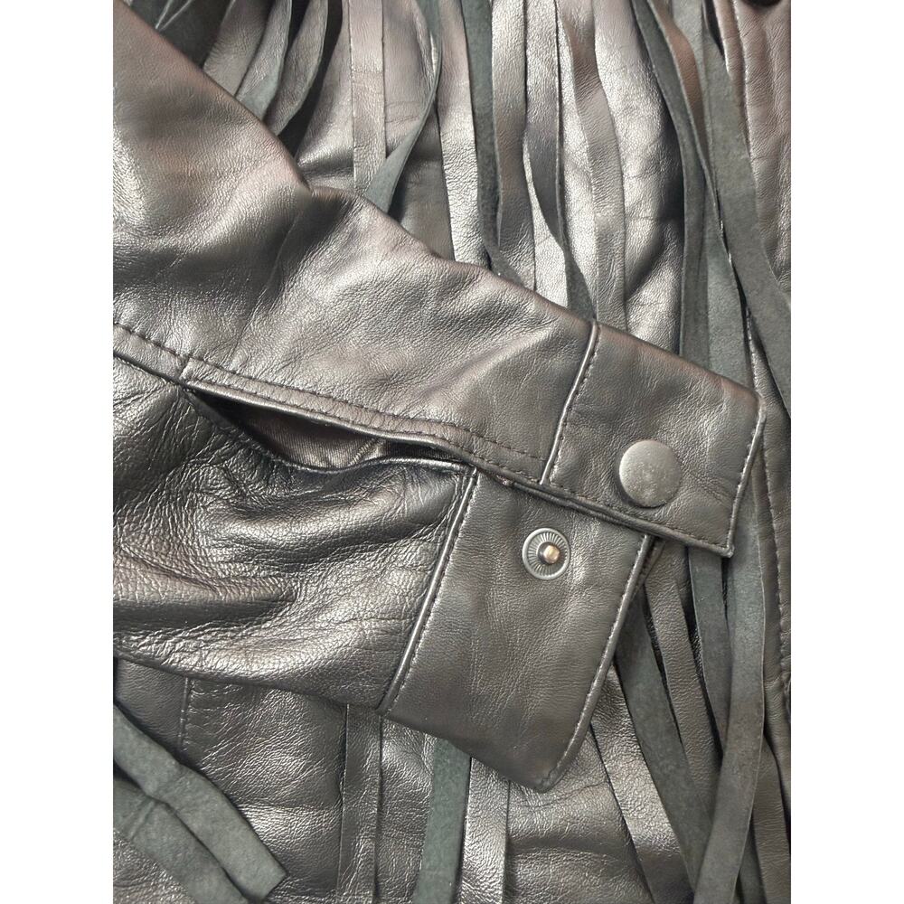 AMEN Collection Black 100% Sheep Leather Fringe Western Jacket Women’s L - Picture 10 of 13